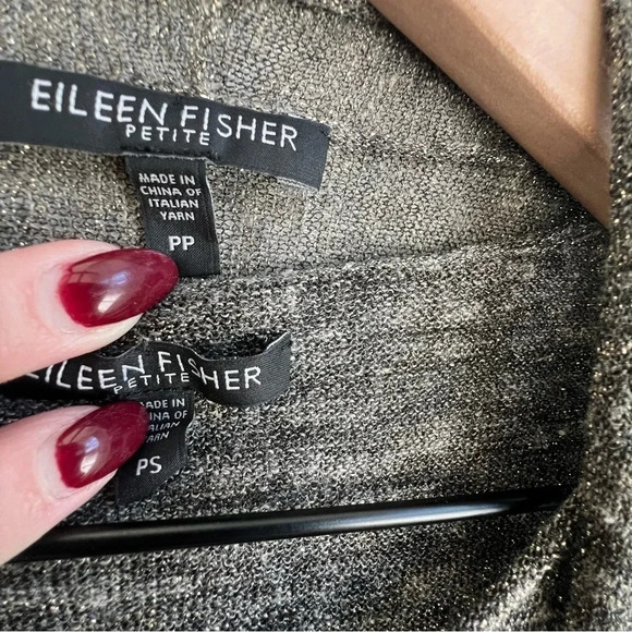 Eileen Fisher Open Front Knit Metallic Sparkle Gold Cardigan & Tank Set linen - Picture 5 of 16